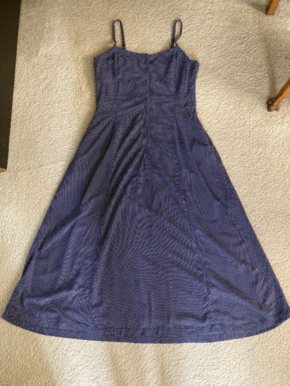 Ines de la Fressange x Uniqlo Blue and White Polka Dot Button-Front Midi Dress S